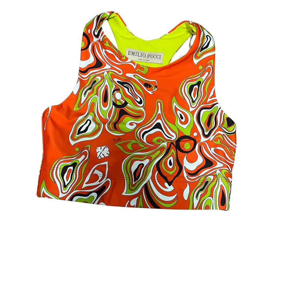 Emilio Pucci Print Crop Top Sports Bra Orange Green NWT Designer